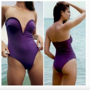 NWT  Zara Strapless Corset Sweetheart Neckline Bustier Purple Swimsuit